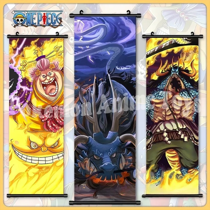 Póster de Anime para decoración del hogar, arte de pared de una pieza Yonko, pelo rojo, Kaido, mamá grande, rollo colgante, impresión, imagen japonesa