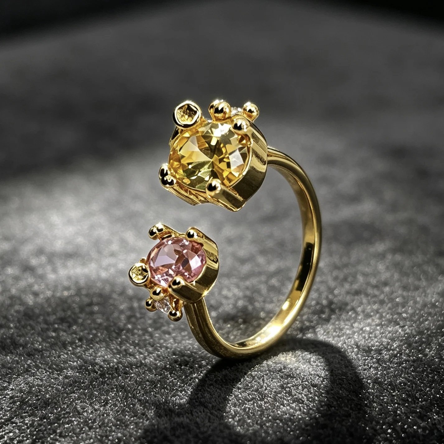 Two-tone CZ Open Ring for Women, Dual Round Cut Stone Adjustable Statement Finger Ring, Trendy Daily Party Jewelry