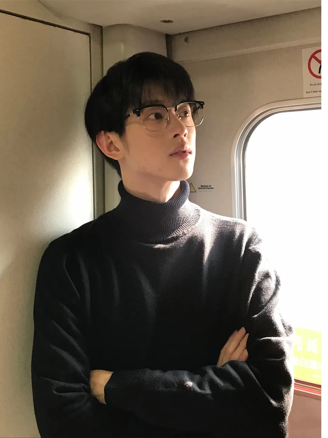 

Men's High Collar Knitted Sweater Bla Fce Lined Autumn Winter Warm Soft Knitwear Base Layer irt Briti Sle Long Sve