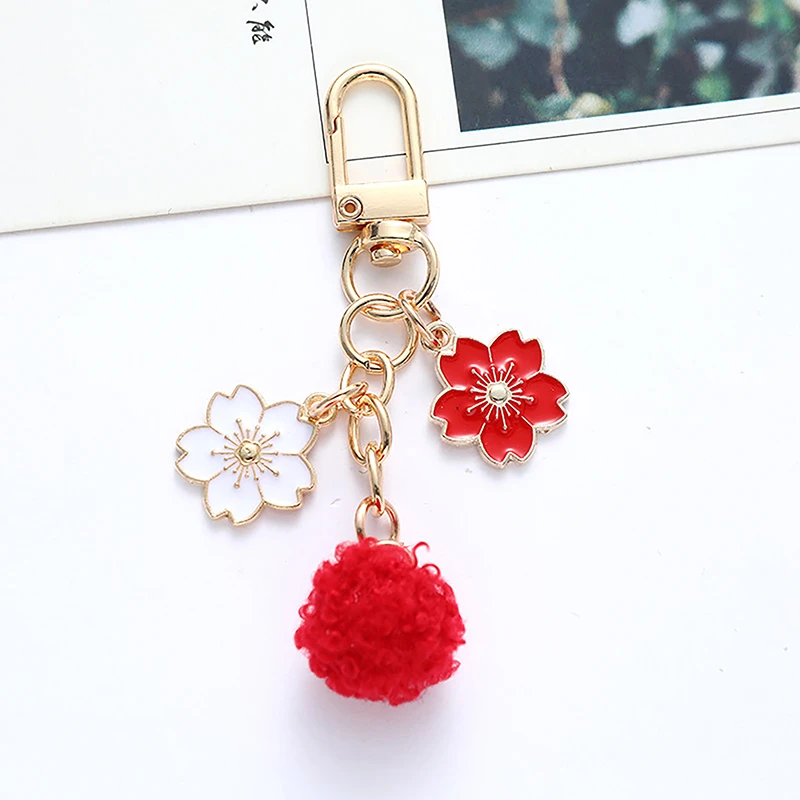 Fashion Hairball Key Chain Flowers Phone Pendant Car Key Ring Headphone Case Charms Bag Decor Accessories