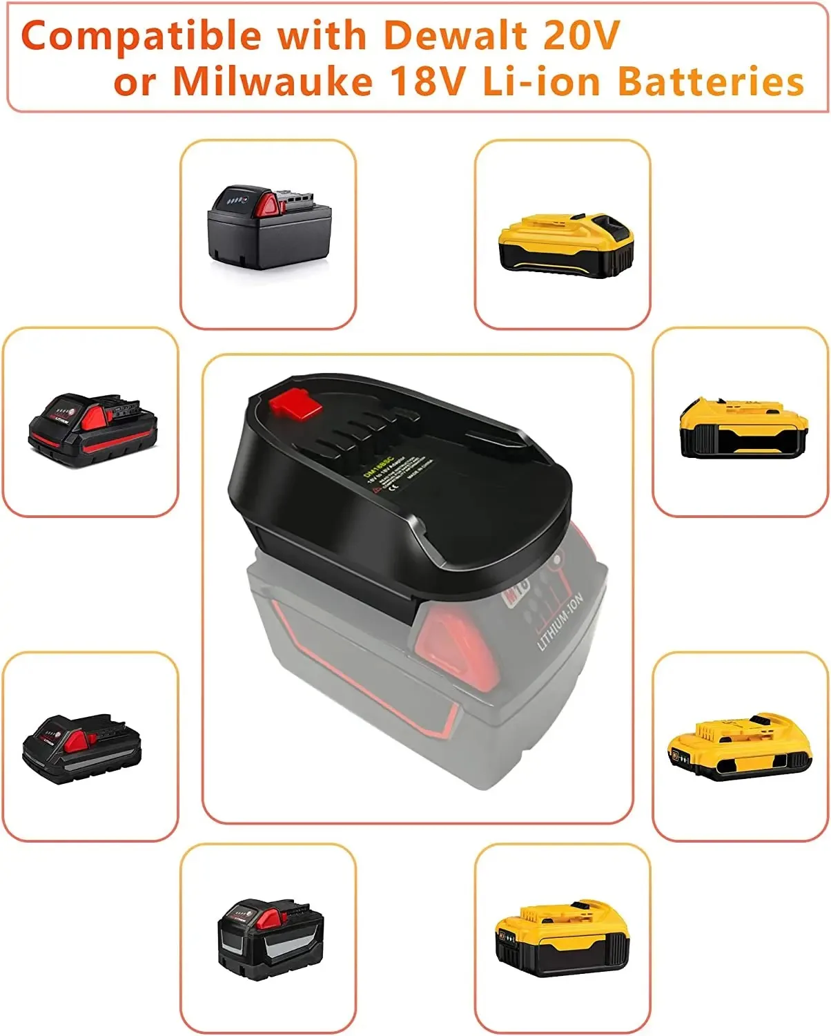 Adattatore batteria DM18BosC per batteria agli ioni di litio Dewalt 20V Max e Milwaukee 185V a batteria agli ioni di litio Bosch 18V PBA