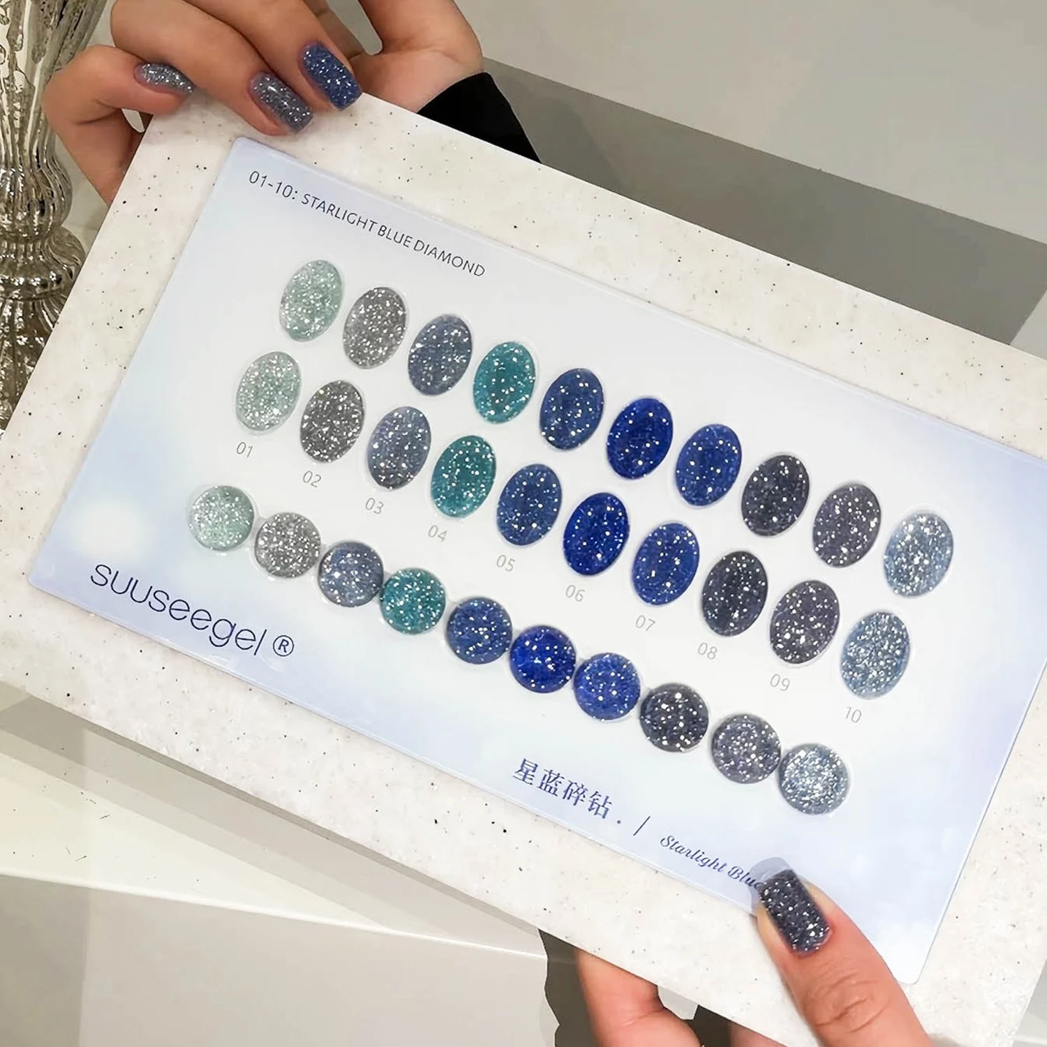 VVSFSSIR Nail 10 Colors Blue Diamond Glitter Gel Polish Set High Density Sparkle Shimmer Ice Crystal Nail Art Salon 15ml