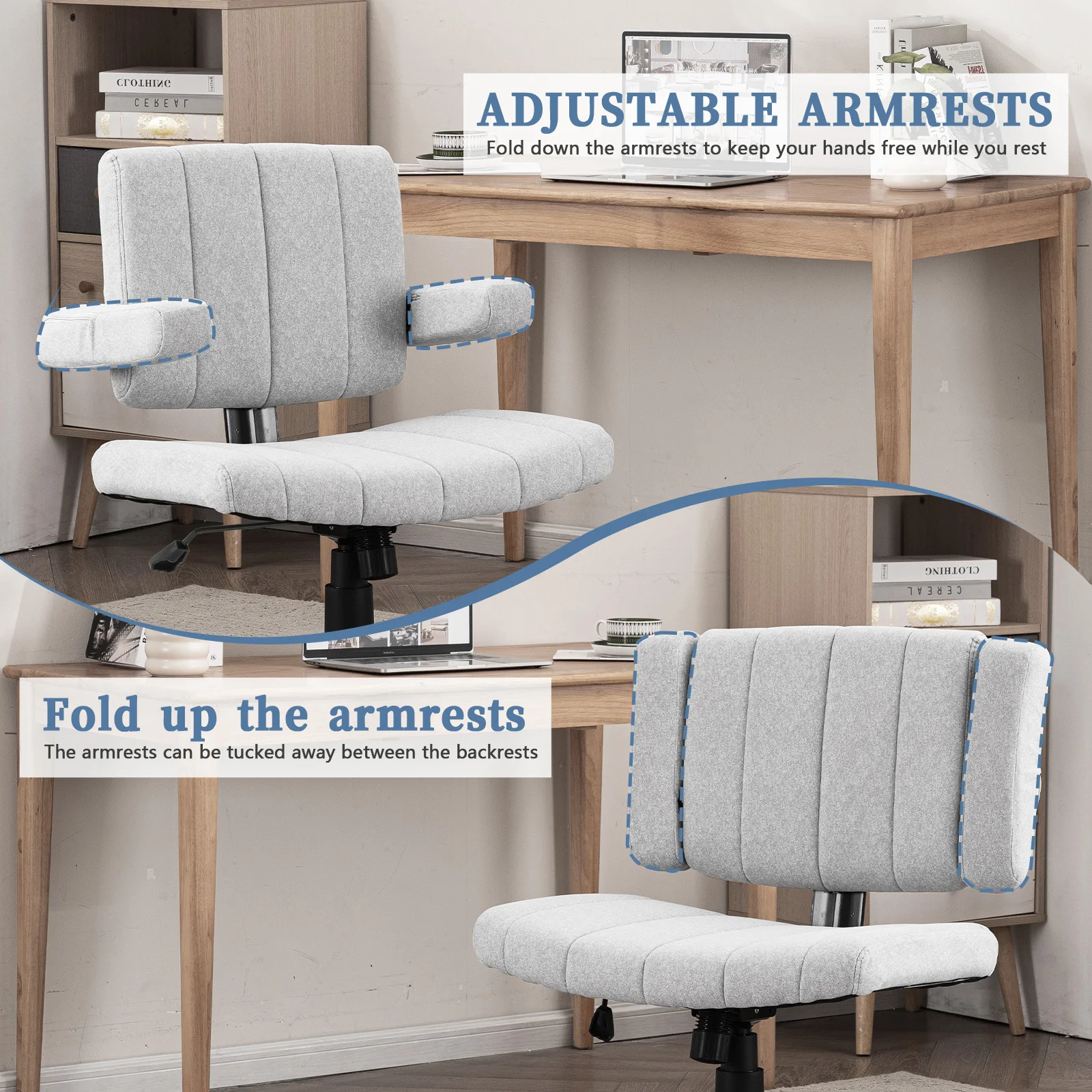 VIGOSIT Criss Cross Chair, Anti-Grip fabric Comfort Cushion Modern Tailor Seat chair for Office,Cute Vanity Swivel Chair with Back Modern Fabric with Wheels Swivel Task Home Gaming Chair image 4