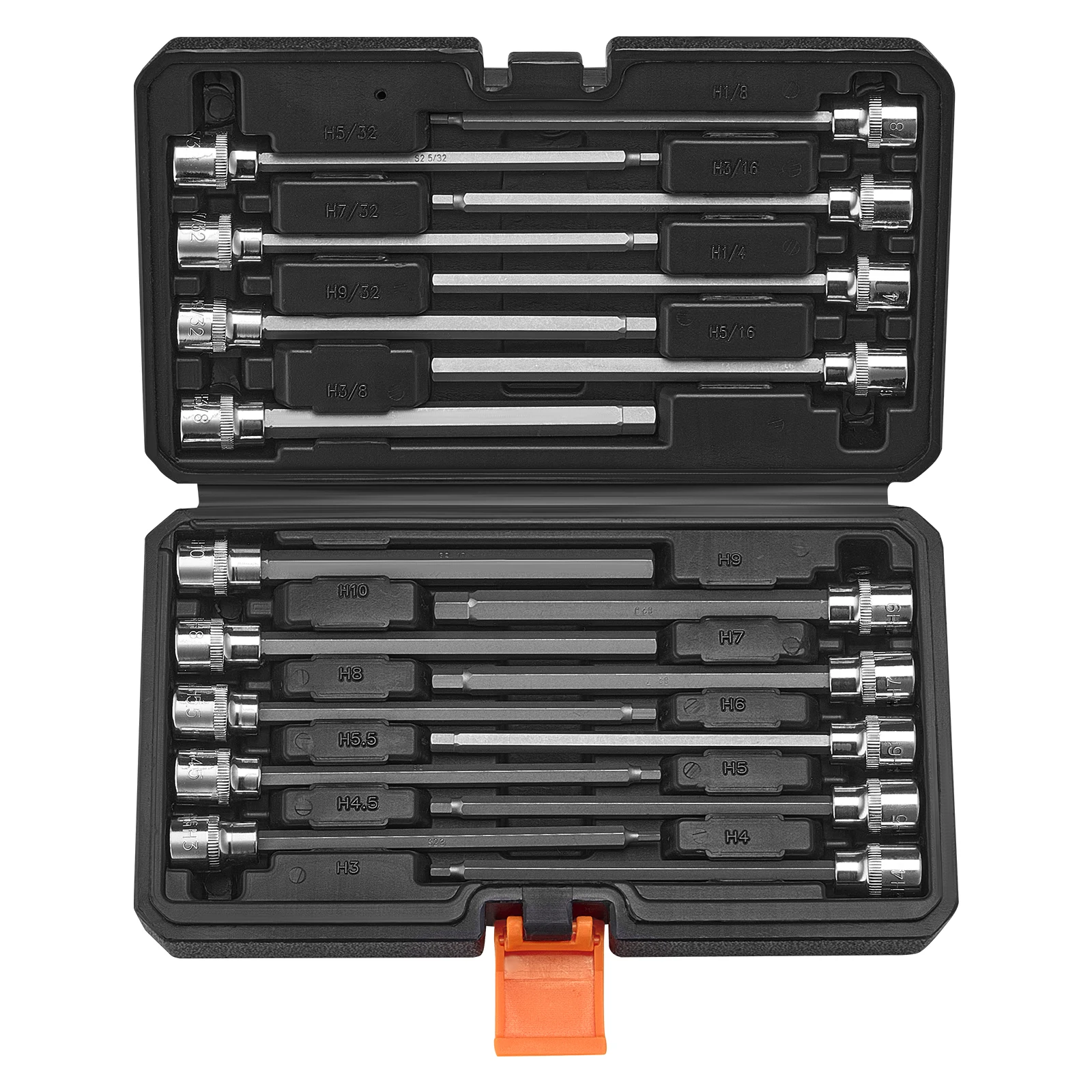 

SucceBuy Extra Long Allen Hex Bit Socket Set 18-Piece 3/8 inch Drive S2 Alloy Steel and Cr-V Steel Standard SAE and Metric