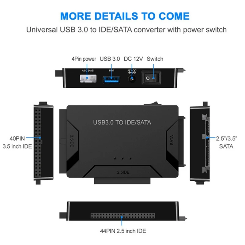 Adaptador de disco duro USB3.0 de 3 vías, Cable de unidad fácil SATA/IDE, Cable de unidad fácil multifunción, enchufe negro para EE. UU.