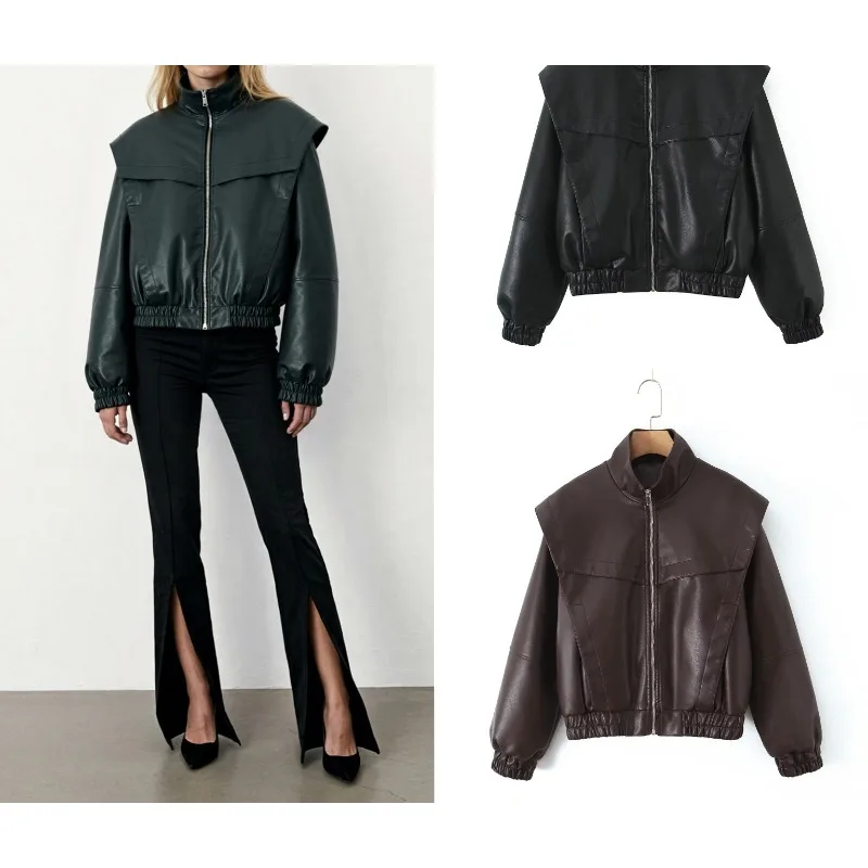 

Vintage Casual Jacket Premium Bomber Jacket Women 2025 Long Sleeve Leather Jacket