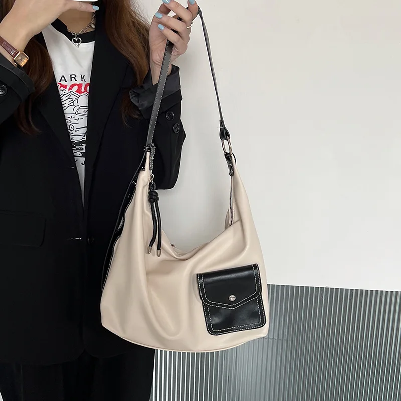 

TRSYPHXM 2024 new Original minimalist and versatile large capacity women's casual beige single shoulder crossbody bag canvas bag