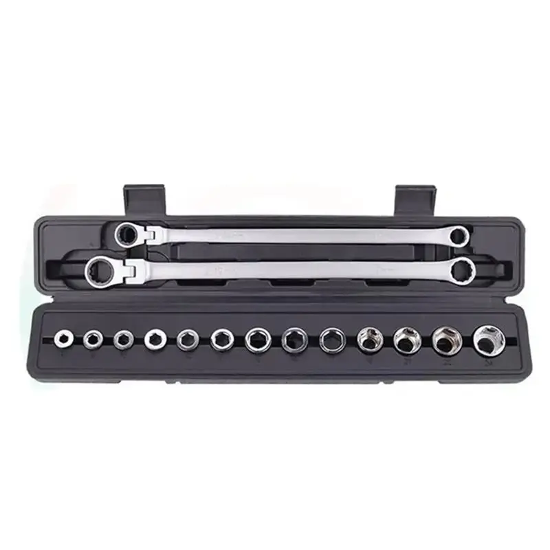 

Практичный набор ручных инструментов для ремонта автомобилей: регулируемый трещоточный ключ, 15 предметов, набор торцевых ключей с регулируемой головкой, экономящий силу