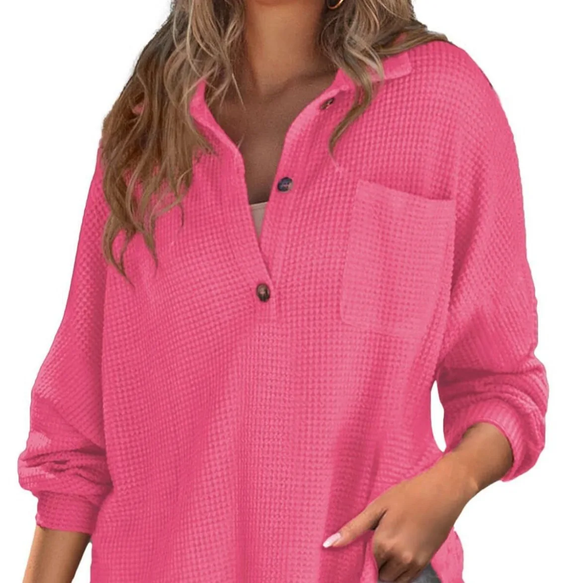 

Women's Fall/Winter 2025 New Waffle Knit Loose Top Tunic Pullover