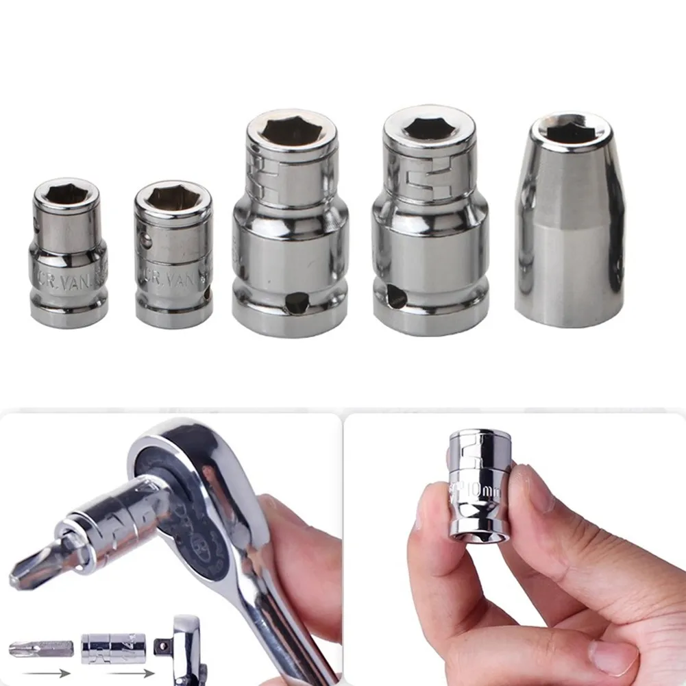 Adapter 1/4 3/8 1/2 Square To 1/4 Hex 6.35mm Connecter Screwdriver Bit Impact Socket Set Key Head For Bicycle Torque Wrench Tool