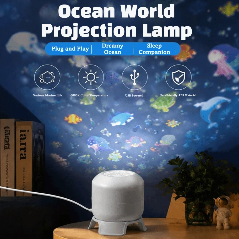 360 Degree Rotating Dreamy Ocean Projector Ocean World USB Rechargeable Ocean Projection Night Light Flexible Neck Snowflake