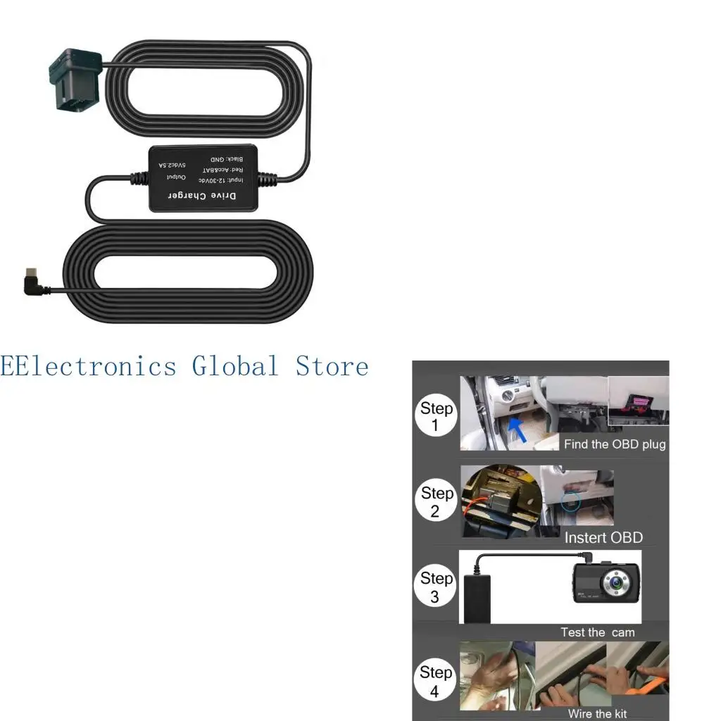 462B OBD Type C Step Down Power Cable for Vehicle Electronics, 12V/24V Input, 5V 2.5A DashCam Adapter for GPSs Units