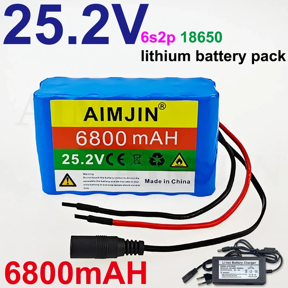 Batería de 24V 6S2P 6800mAh 18650 25,2V Paquete de batería de litio con enchufe opcional BMS + cargador 25.2V2A