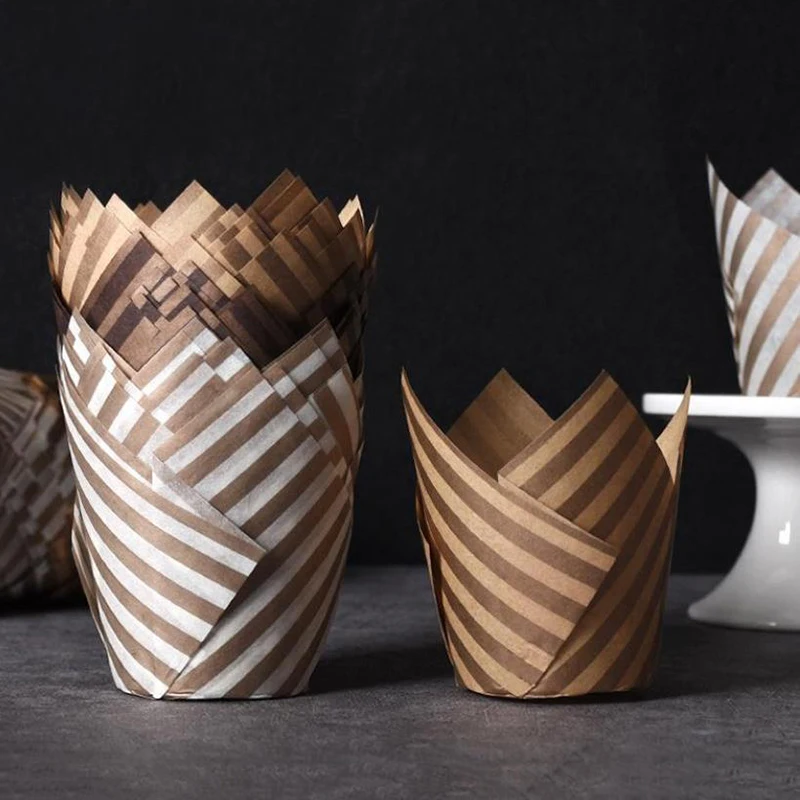50pcs/sets Tulip Muffin Cupcake Paper Cups Oilproof Cupcakes Liners Baking Cake Box Cake Decorating Diy Tools Muffin Wrap Cases