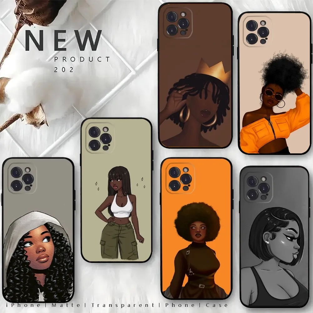 Cool Dark Skin Girl Phone Case For iPhone15,14,13,12 Mini 11 Pro XR,X,XS,MAX 6S,7,8 Plus Silicone Cover Soft Black