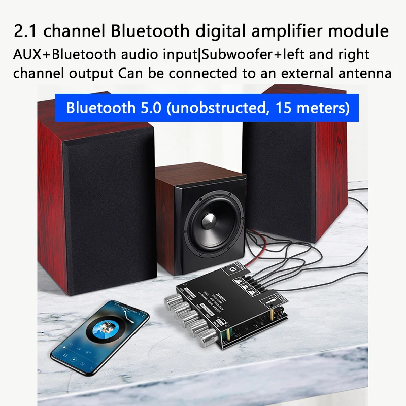 ZK-MT21 50WX2+100W 2.1-Channel Bluetooth Digital Power Amplifier Module High and Low Tone Super Bass