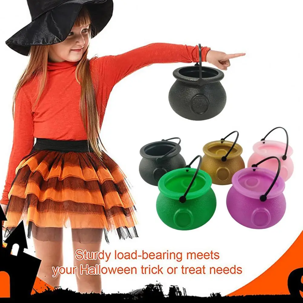 12Pcs Halloween Candy Buckets Black Plastic Witch Cauldron Kettle Halloween Pot Goody Holder for Party Favors Home Decoration