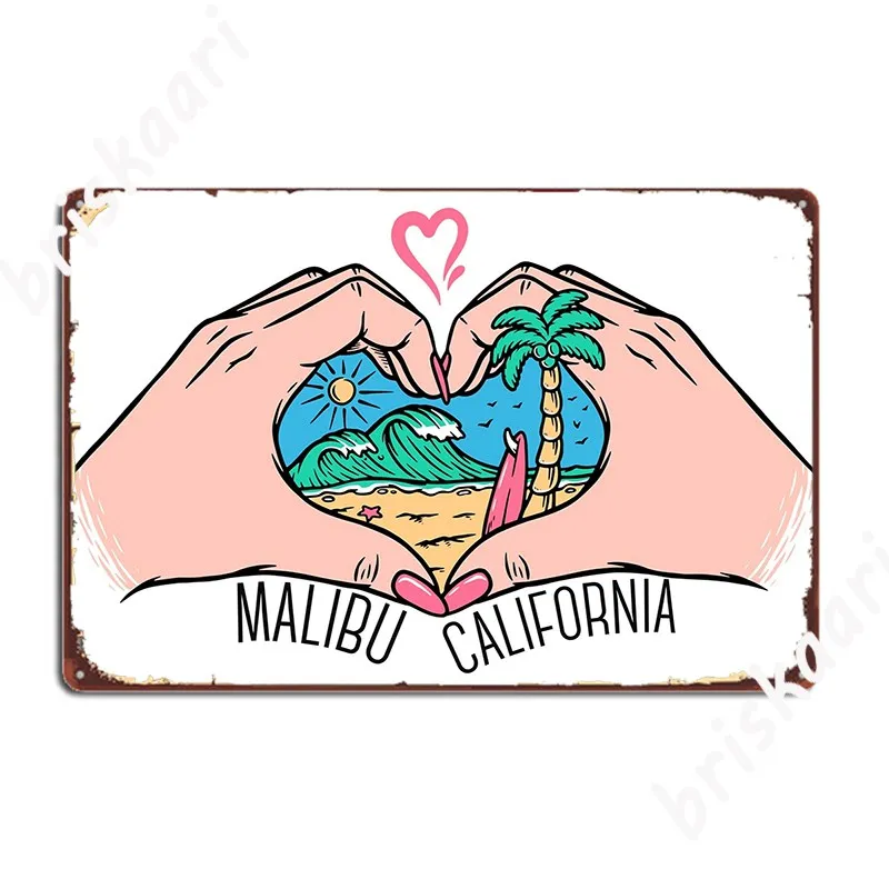 Malibu California Usa Vintage Surfing Souvenir With Heart Metal Plaque Poster Garage Club Tin Sign Posters