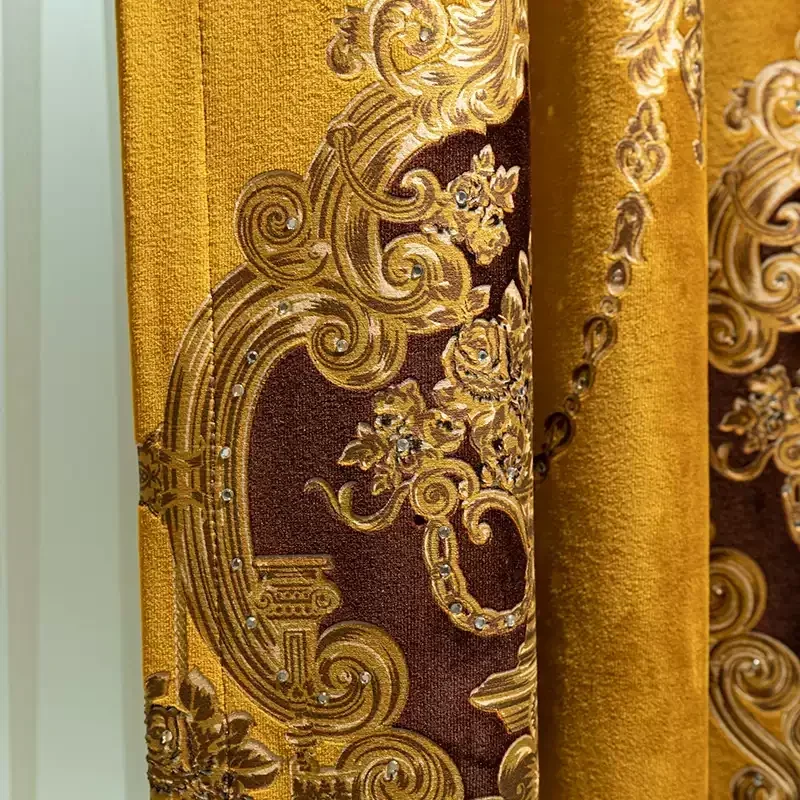 European Golden Dubai Jacquard Thickened Velvet Curtains for Embroidered Window Screens Customized Living Room Bedroom Villa