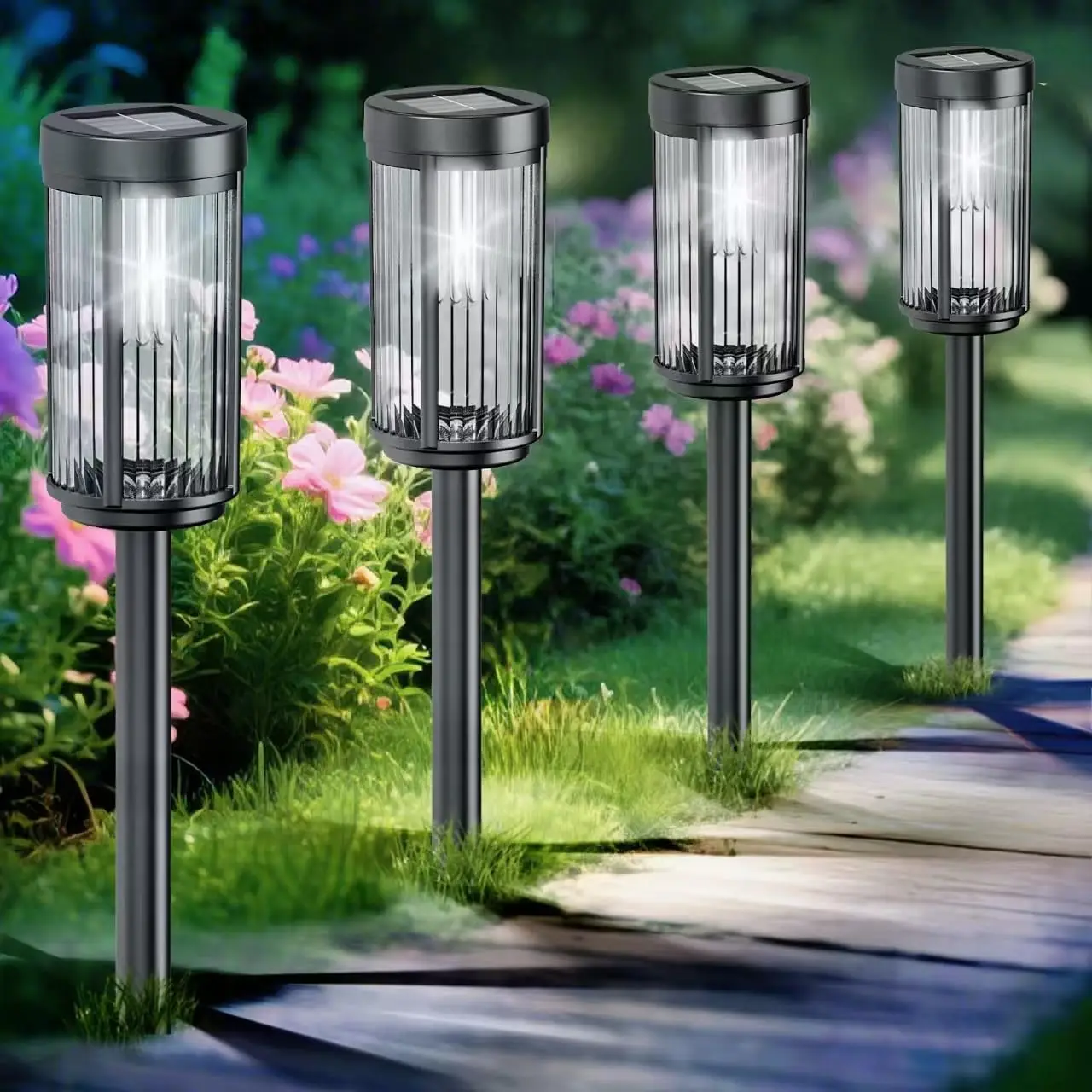 

16-упак. уличных солнечных фонарей, водонепроницаемых для двора, сада, дорожки, газона, декоративного современного освещения (холодный белый, 16)