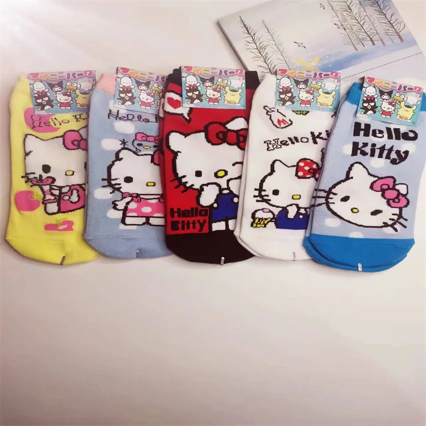 Hello Kitty – chaussettes mi-hautes en coton pour filles, mignonnes, confortables, douces, respirantes, respectueuses de la peau, antidérapantes, automne et hiver