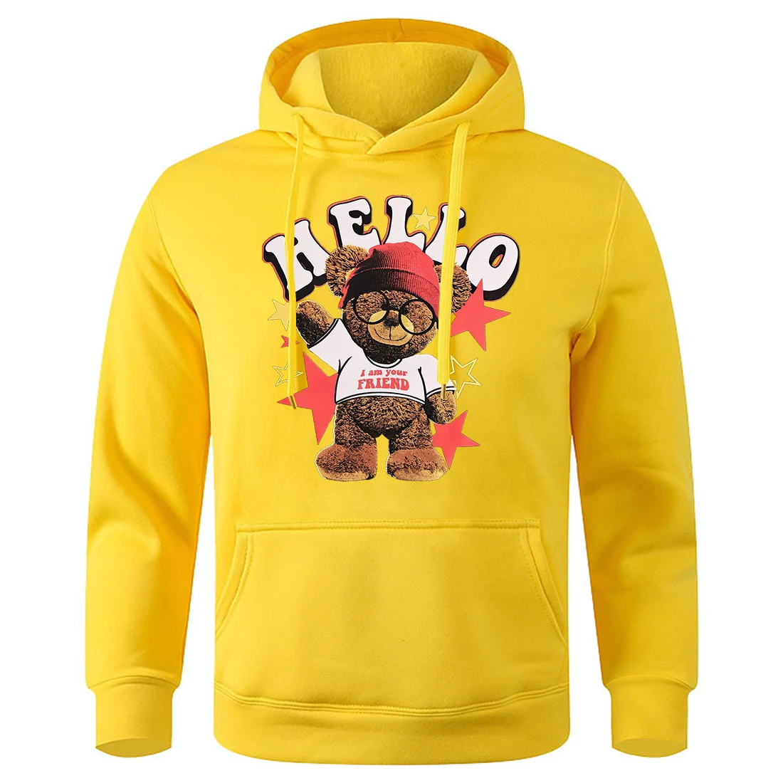 Hello I Am Your Friend Teddy Bear Male Hoodie Breathable Warm Hoodies Man Fashion Novelty New Clothes Basic Original Sweatshirt