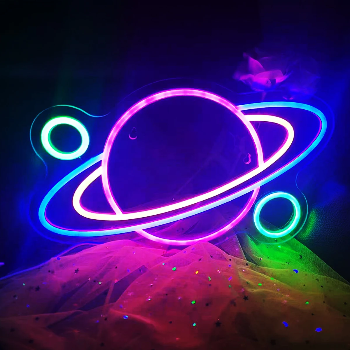 Ring planet neon colors se puede personalizar para iluminar el bar KTV de fiesta, habitación de niños, iluminación de planeta misterioso, habitación de fiesta