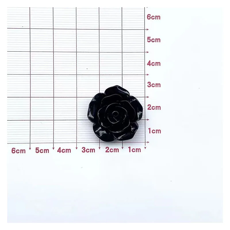 10Pcs/lot 4Size 3D Black Flower Charms Resin Flatback Cabochon  DYI Jewelry Making Phone Case Decor Accessory