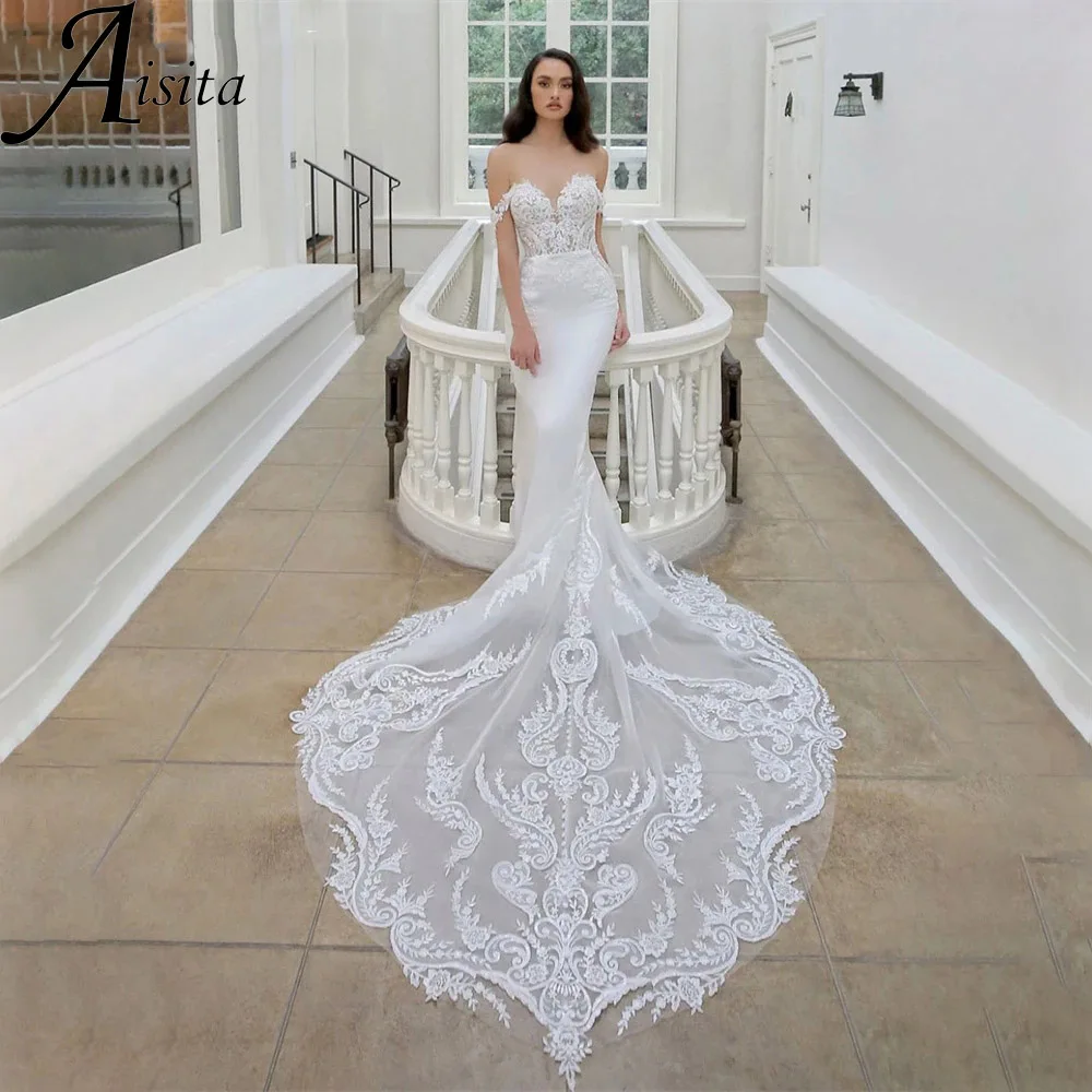 Extravagant Off The Shoulder Mermaid Wedding Dress Sweetheart Lace Appliques Bridal Gown Backless Chapel Train Vestidos De Novia