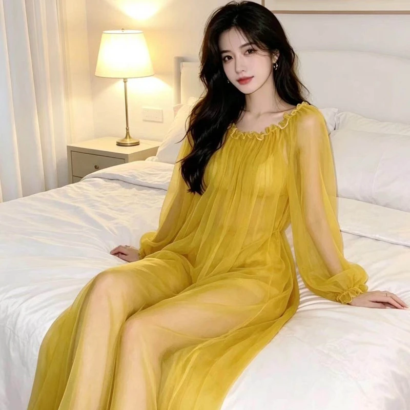 New Ultra-thin Soft Smooth Dress Sexy Sheer Unisex Home Loose Sleepwear Jumpsuit Men and Women Internet Celebrity Homewear