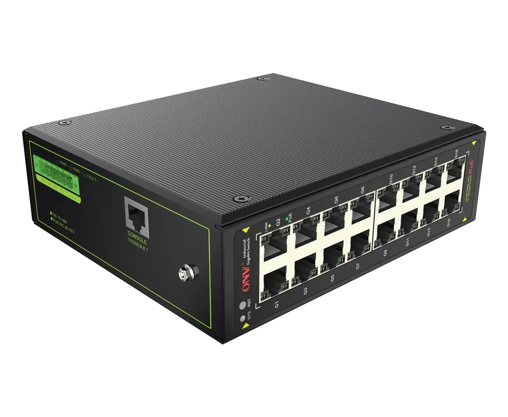 Full 16 RJ45 ports gigabit industrial POE switch 1000M industrial ethernet switch OEM ODM available