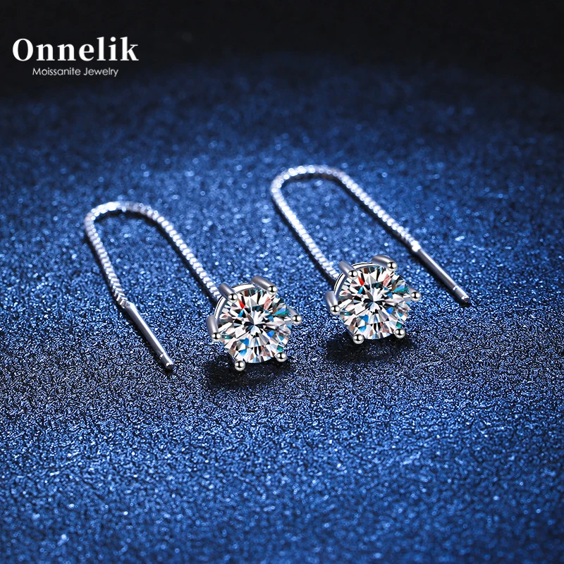 

Onnelik 100% стерлинговое серебро 925 пробы, полные круглые серьги с кисточками из муассанита 0,5 карата/1 карата с GRA для женщин, ювелирные украшения для свадебной вечеринки