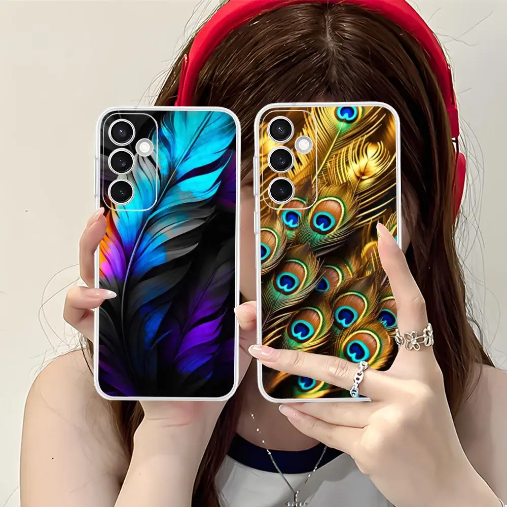 Feathers Aesthetic Phone Case for Samsung Galaxy S25 S24 S23 S22 S21Plus FE Ultra Soft TPU Clear Shockproof Cover