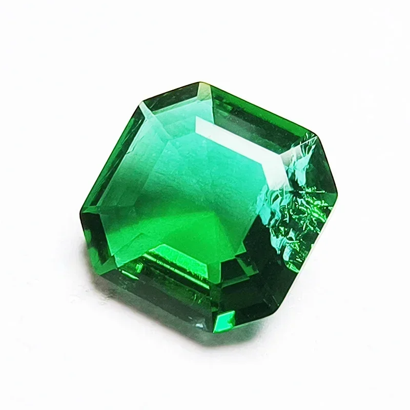 Lab Grown Zambian Emerald Asscher Cutting Hydrothermal Hand Cut with Cracks Inclusions Inside Selectable AGL Certificate