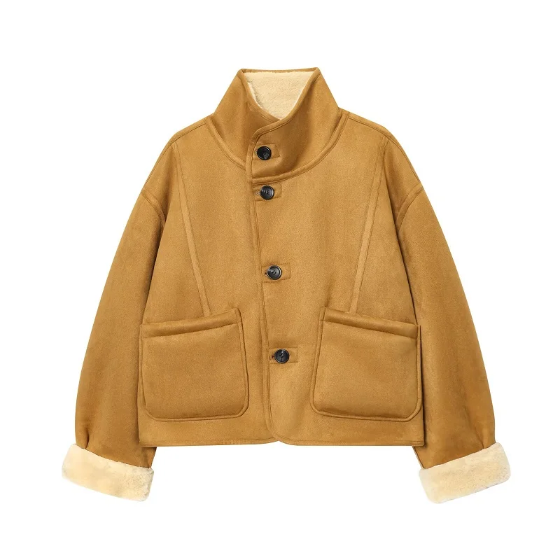 Women Double Faced Winter Coat Female Loose Warm Plush Jacket Woman Outerwears Cropped Jackets for Women