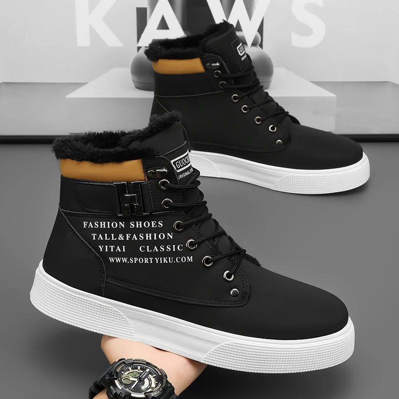 

New Men Shoes Winter High Cut Thick Soled Retro High-quality Casual Sports Shoes Lace Up Men's Trendy Warm Short Boots 2024