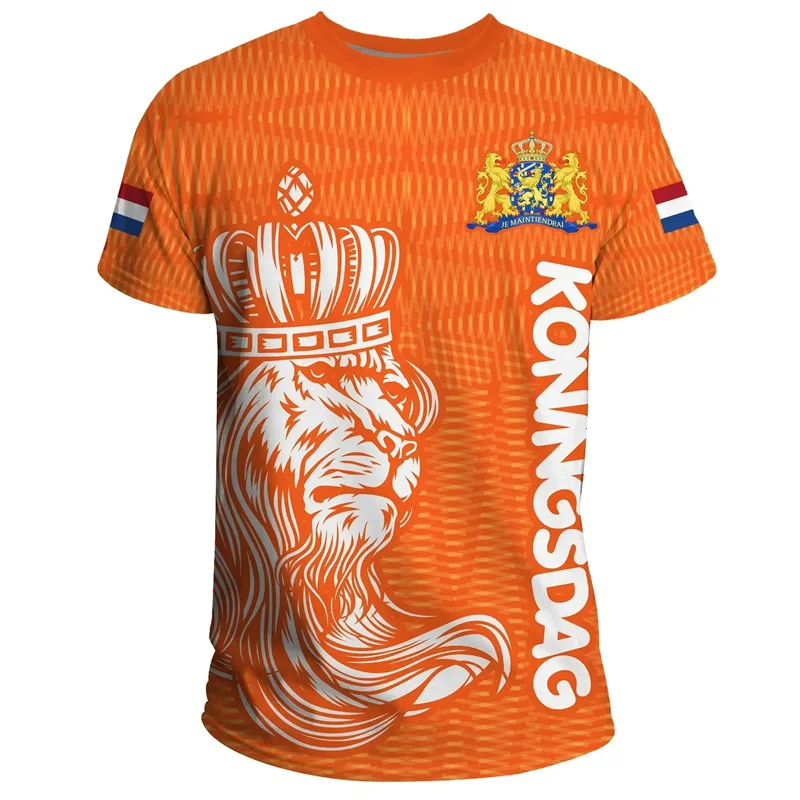 Netherlands National Emblem Men\'s T Shirt Hot Sale 3D Printed Summer Holland Short Sleeve Fashion Football Sports Dutch T-Shirts