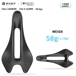 2024 RYET Ultralight Full Carbon Saddle 3K Weave 58g Oval 6.5X8.5(mm), 242/122(mm) Cushion for Road MTB Gravel Urban Bike Parts