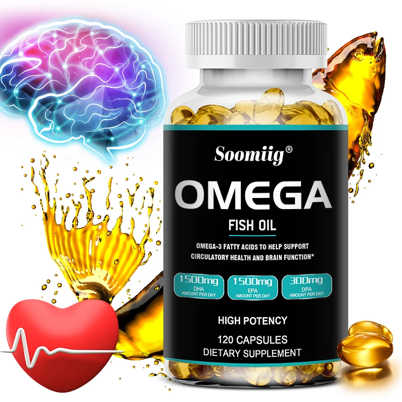 Triple Strength Omega 3 Fish Oil - Burp-Free Fish Oil Supplement with DPA, EPA and DHA for Circulatory Health and Brain Function