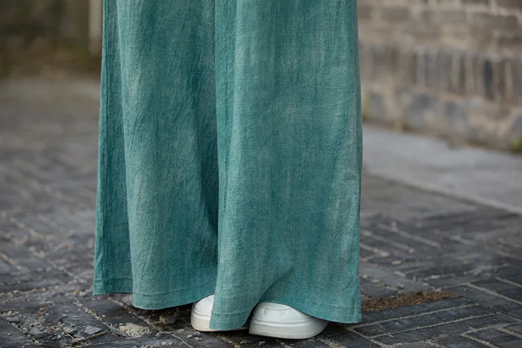 بنطال خريفي واسع الساق مع صبغة مربوطة يدويًا وخصر مكشكش فريد. رامي خفيف الوزن للتخسيس، مقاس ثنى. #6