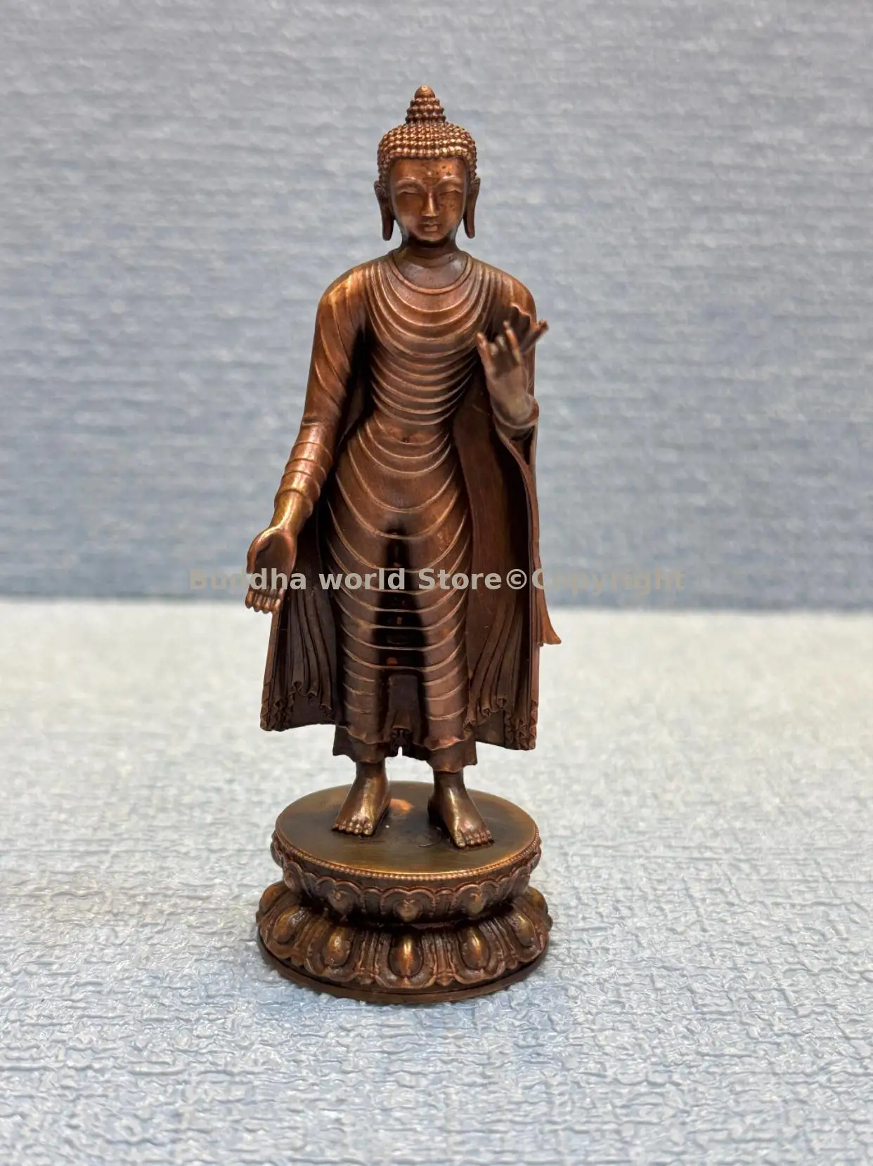 Exclusive Holy land Nepal copper Standing Buddha small statue Buddhist lama monk worship home offering Pocket buddha 10cm