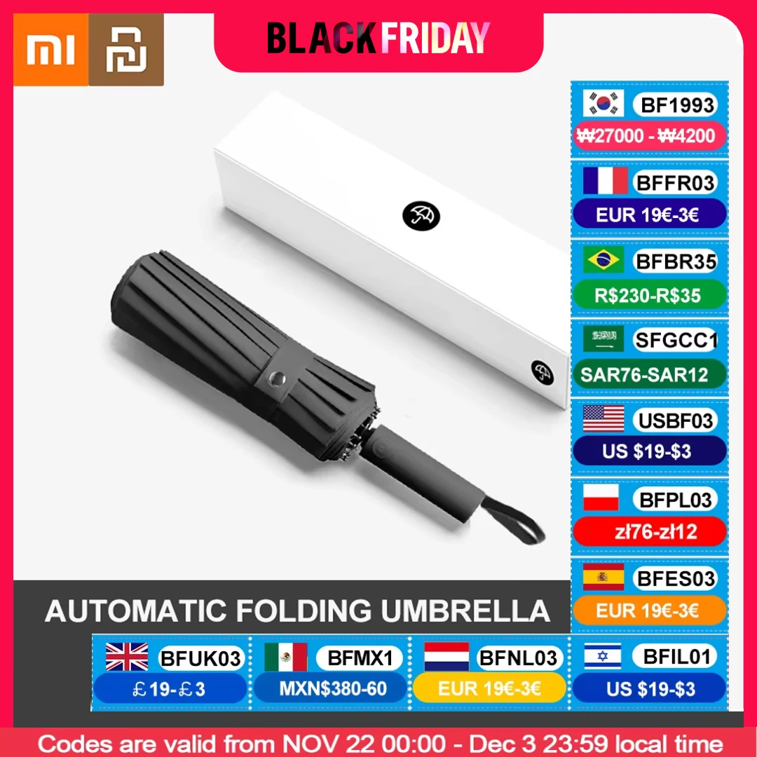 Xiaomi Youpin Umbrella Upgrade 16 Ribs Windproof Double Layer Resistant Fully Automatic UV Parasol Sun Rain Dual Use Umbrellas