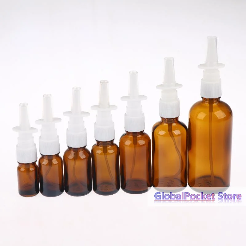 [TG823]1Pcs Amber Glass Nasal Spray Bottles With UV Light Protection And Nozzles For Storing Saline Medications Essential Oils