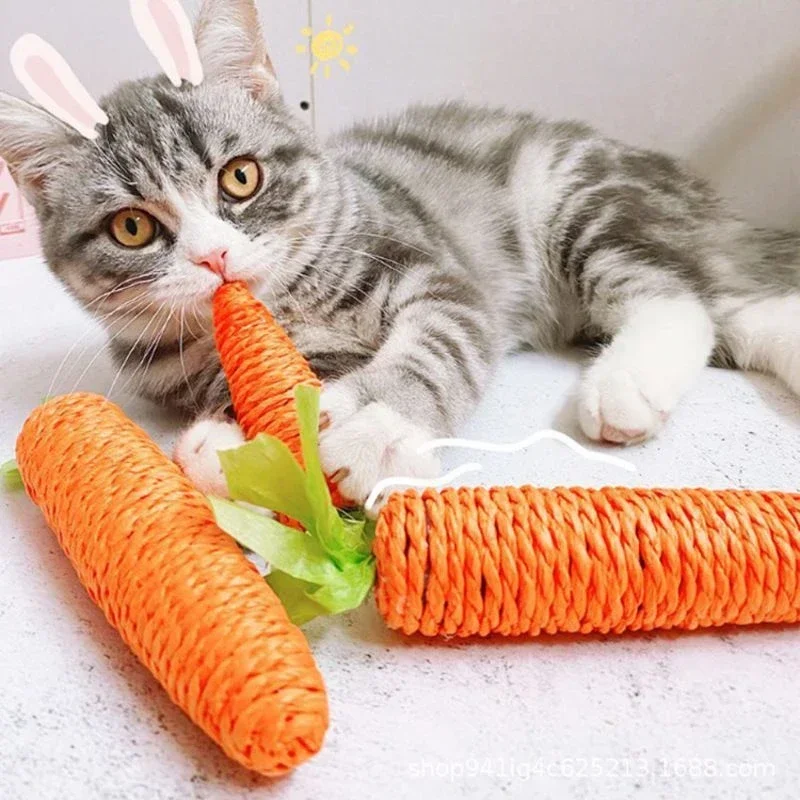 Cat Toy Carrot Paper Rope Chew Toys Bite Resistant Scratcher Clean Teeth Interactive Play Cat Carrot Chew Toy Home Pet Products