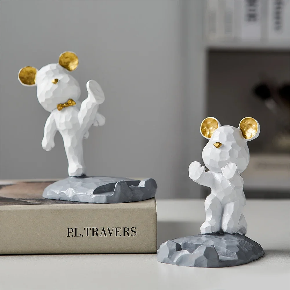 حامل هاتف محمول من الراتنج على شكل دب الدب اللطيف الإبداعي ، حامل هاتف ، ملحقات سطح المكتب والمكتب المنزلي ، حامل محمول ، ديكور مكتبي