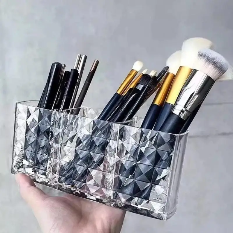 Make-up-Pinselhalter mit 3 Fächern, stilvoller Make-up-Organizer, Kosmetik-Aufbewahrungsbox für Schlafzimmer, Kommode, Badezimmer – Detail 7
