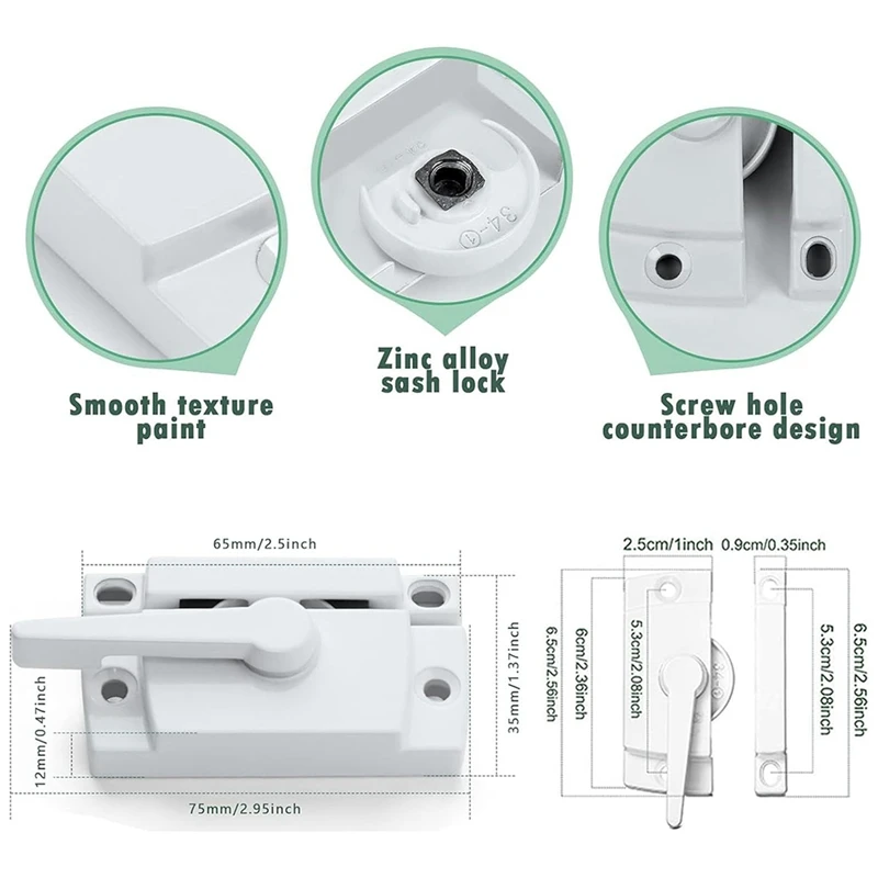 Window Strap Lock, Cam Action White Window Lock, Window Latch With Fixed Die-Cast, Suitable For Sliding Windows Durable