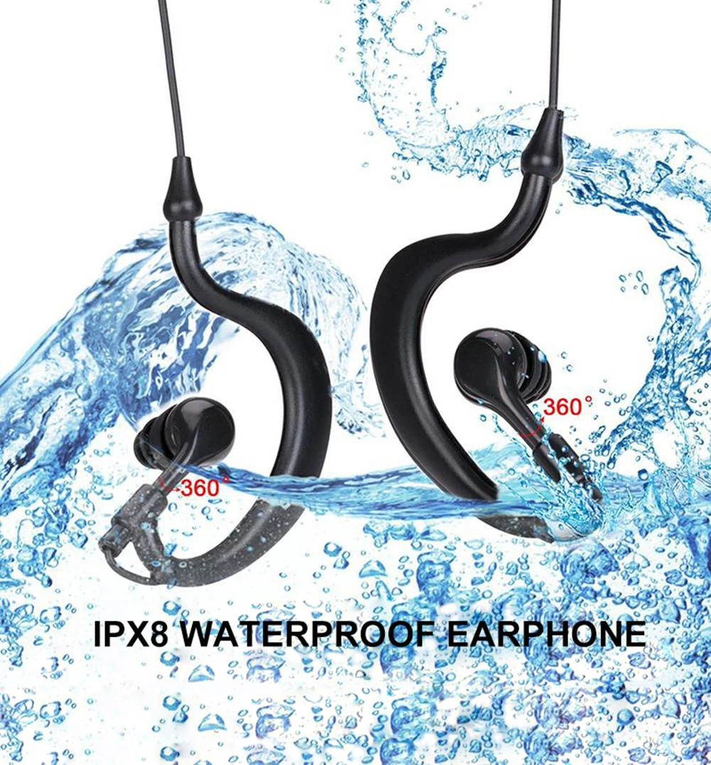 IPX8 Waterproof MP3 Headphone Ear-hook Type 3.5mm Swimming Diving Headset Music Player Earphone