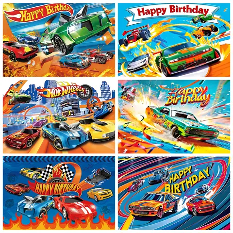 Toile de fond thème voiture de course Hot Wheels-Wild Hot Racer, décorations de fête d'anniversaire pour enfants, accessoires Photozone, cadeaux pour garçons