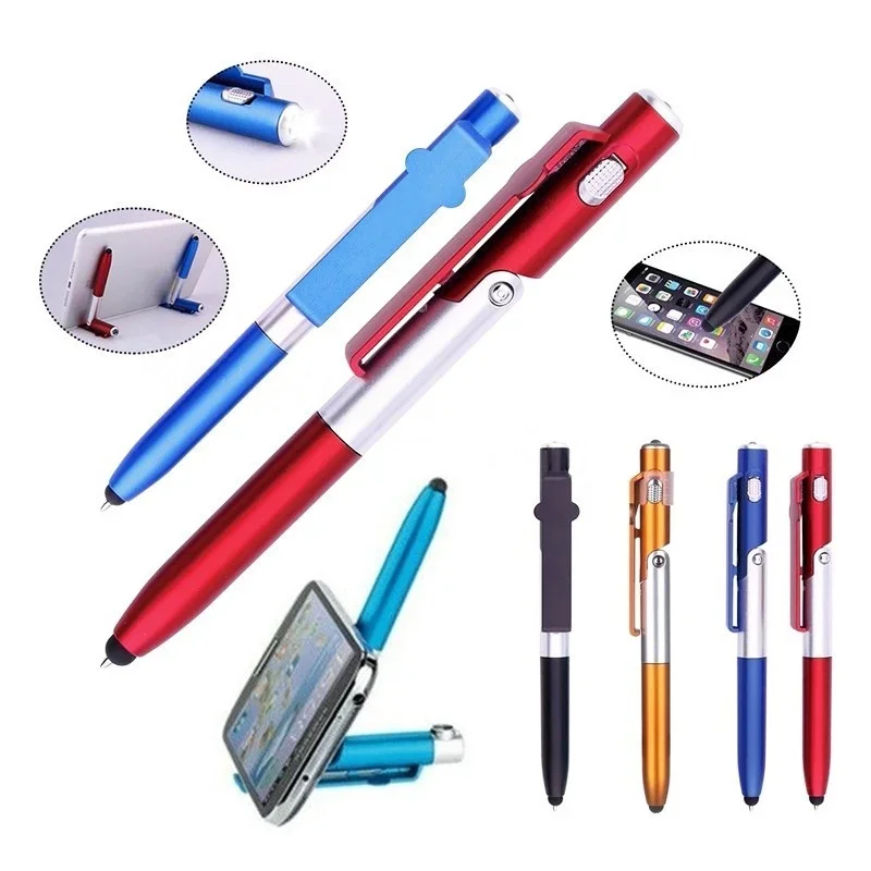 4 In 1 Metal Stylus Multi-Function Capacitive Pen / with LED Flashlight+ Phone Holder+ Capacitive Stylus+Ballpoint Pens